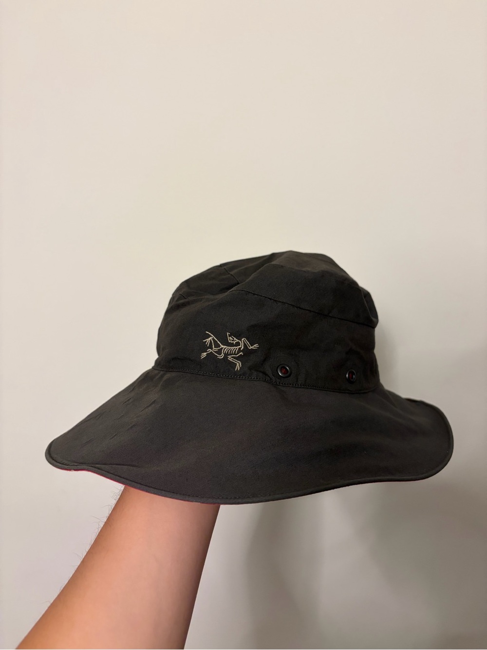 Arc'teryx Red Plaid Bucket Hat with Stripe Detail